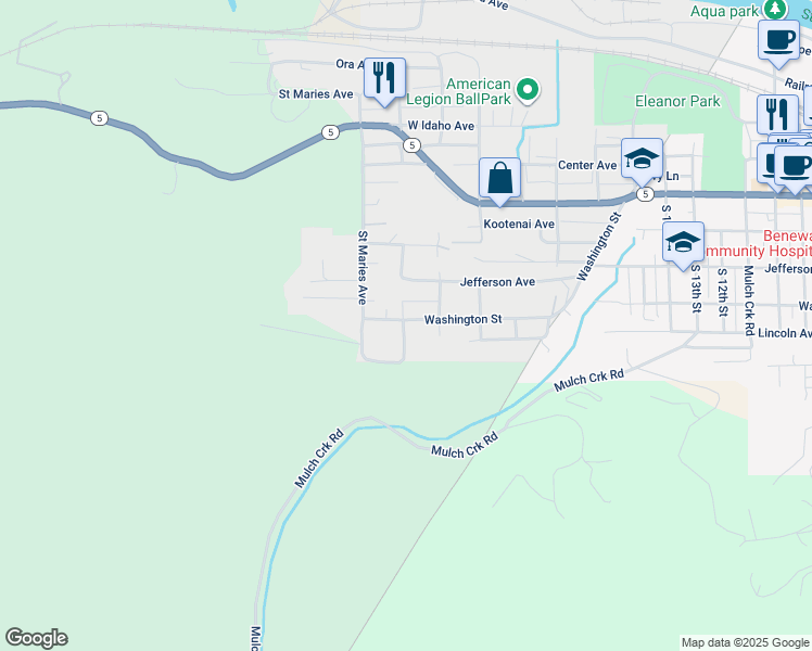 map of restaurants, bars, coffee shops, grocery stores, and more near 12 22nd Street in Saint Maries