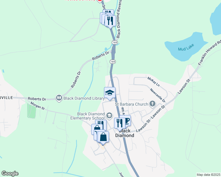 map of restaurants, bars, coffee shops, grocery stores, and more near 32110 Railroad Ave in Black Diamond