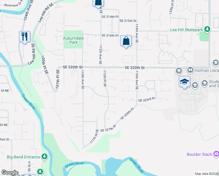 map of restaurants, bars, coffee shops, grocery stores, and more near 32215 112th Place Southeast in Auburn