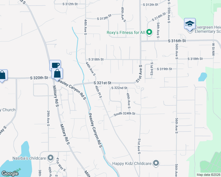map of restaurants, bars, coffee shops, grocery stores, and more near 4924 South 322nd Street in Auburn