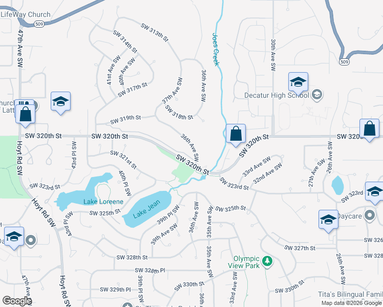 map of restaurants, bars, coffee shops, grocery stores, and more near 31979 36th Avenue Southwest in Federal Way