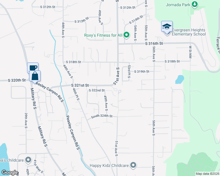 map of restaurants, bars, coffee shops, grocery stores, and more near 4924 South 322nd Street in Auburn