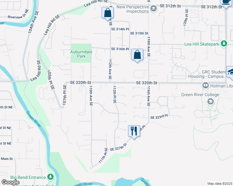 map of restaurants, bars, coffee shops, grocery stores, and more near 11212 Southeast 321st Place in Auburn