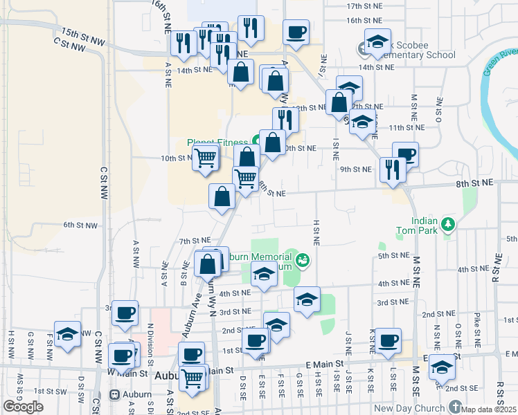 map of restaurants, bars, coffee shops, grocery stores, and more near 502 8th Street Northeast in Auburn