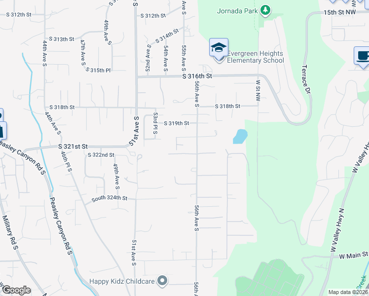 map of restaurants, bars, coffee shops, grocery stores, and more near 32023 54th Court South in Auburn