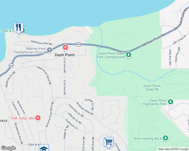 map of restaurants, bars, coffee shops, grocery stores, and more near 6339 Agnes Road Northeast in Tacoma