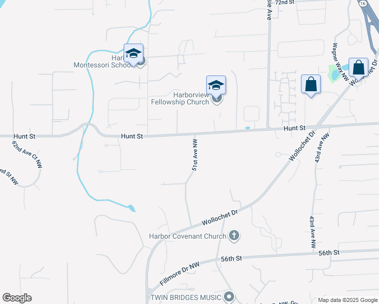 map of restaurants, bars, coffee shops, grocery stores, and more near 6220 51st Avenue Northwest in Gig Harbor