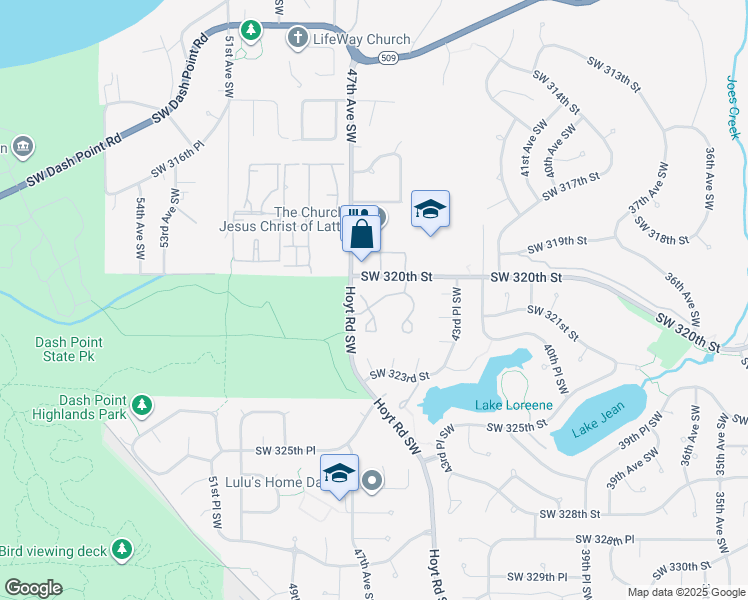 map of restaurants, bars, coffee shops, grocery stores, and more near 4540 Southwest 321st Street in Federal Way