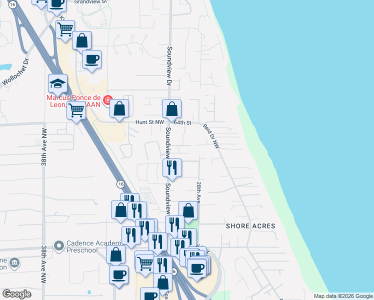 map of restaurants, bars, coffee shops, grocery stores, and more near 2811 61st Street Court Northwest in Gig Harbor