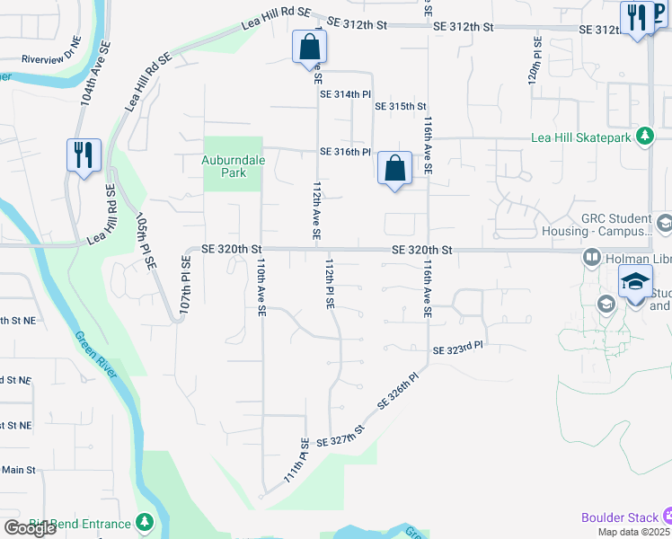 map of restaurants, bars, coffee shops, grocery stores, and more near 11212 Southeast 321st Place in Auburn