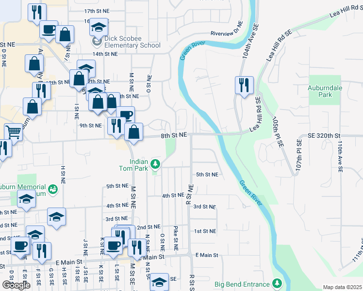 map of restaurants, bars, coffee shops, grocery stores, and more near 710 Henry Road in Auburn