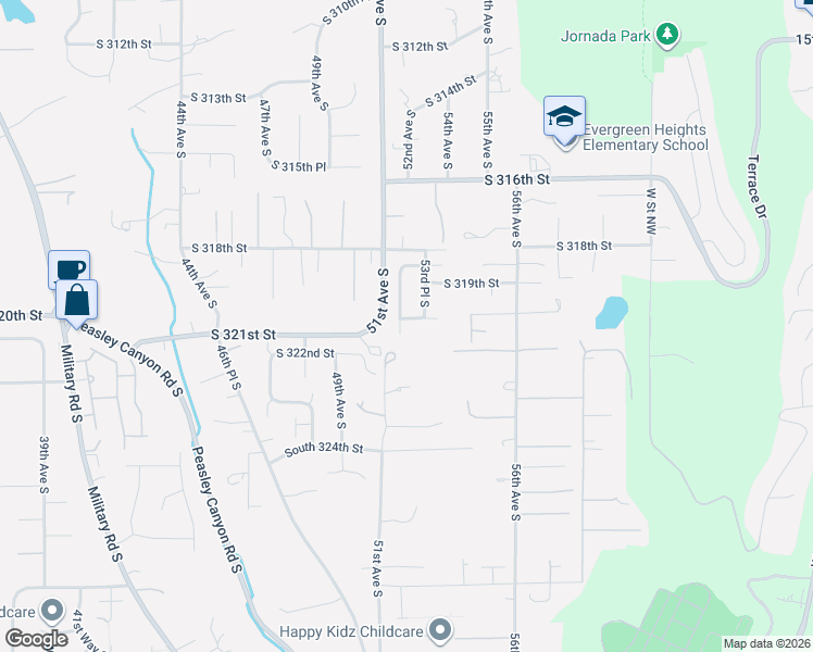 map of restaurants, bars, coffee shops, grocery stores, and more near 32018 52nd Avenue South in Auburn