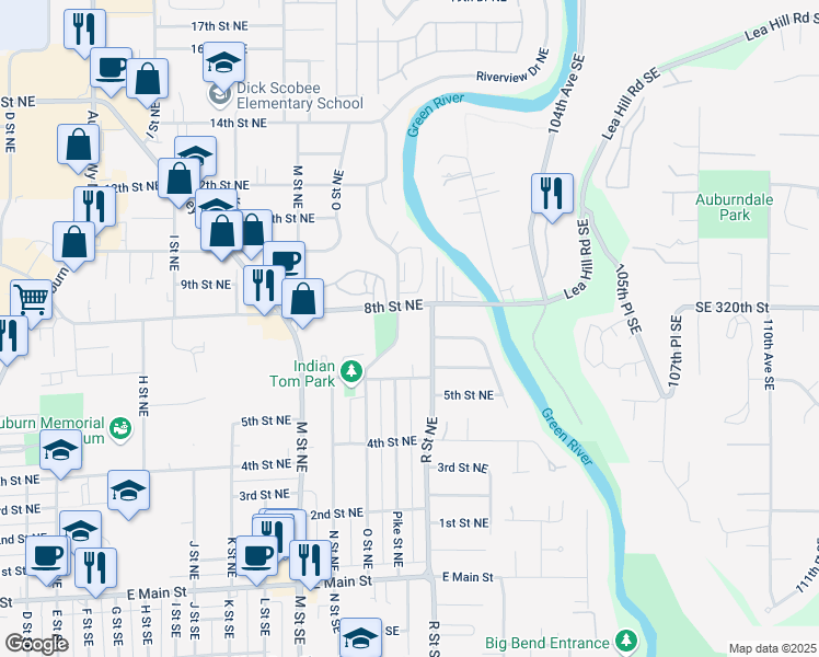 map of restaurants, bars, coffee shops, grocery stores, and more near 710 Henry Road in Auburn