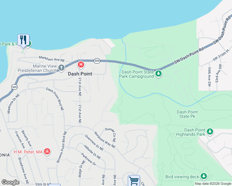 map of restaurants, bars, coffee shops, grocery stores, and more near 6339 Agnes Road Northeast in Tacoma