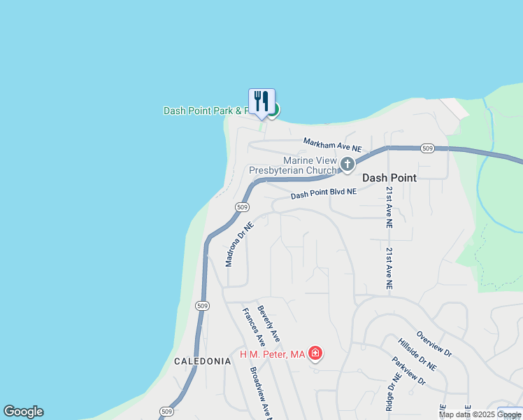 map of restaurants, bars, coffee shops, grocery stores, and more near 6424 Madrona Drive Northeast in Tacoma