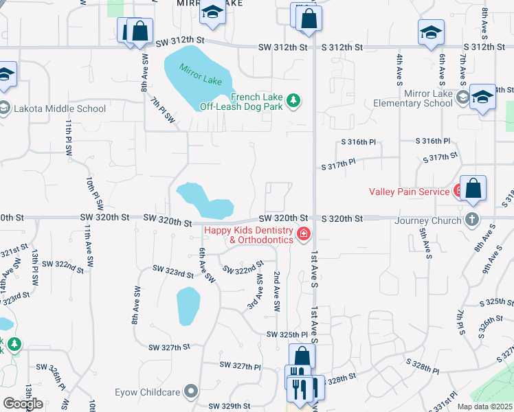 map of restaurants, bars, coffee shops, grocery stores, and more near 31912 3rd Lane Southwest in Federal Way