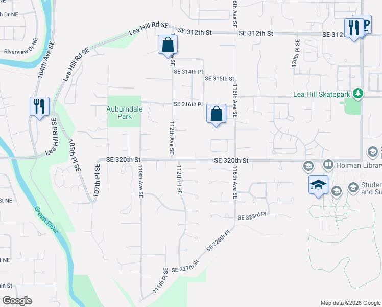 map of restaurants, bars, coffee shops, grocery stores, and more near 31915 113th Place Southeast in Auburn