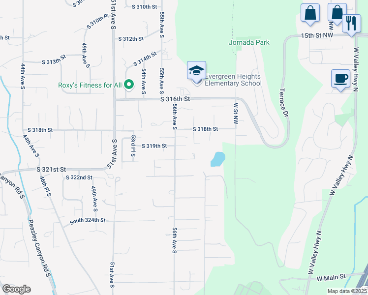 map of restaurants, bars, coffee shops, grocery stores, and more near 31832 56th Avenue South in Auburn
