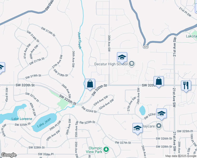 map of restaurants, bars, coffee shops, grocery stores, and more near 31910 31st Place Southwest in Federal Way