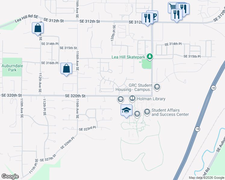 map of restaurants, bars, coffee shops, grocery stores, and more near 31817 120th Avenue Southeast in Auburn