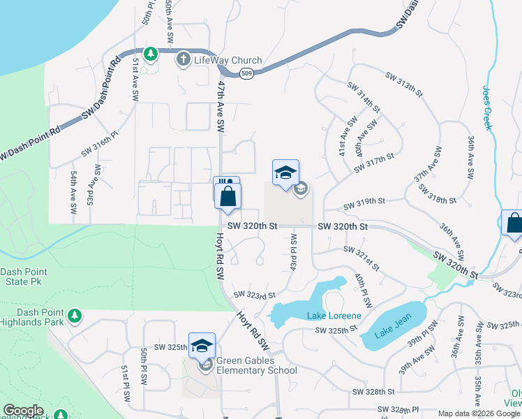 map of restaurants, bars, coffee shops, grocery stores, and more near 4516 Southwest 319th Place in Federal Way