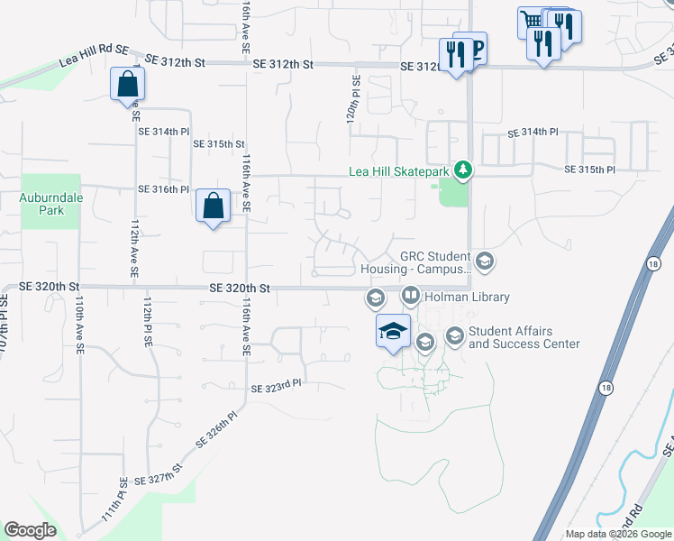 map of restaurants, bars, coffee shops, grocery stores, and more near 31817 120th Avenue Southeast in Auburn