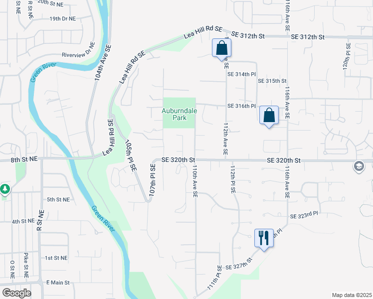map of restaurants, bars, coffee shops, grocery stores, and more near 31830 109th Avenue Southeast in Auburn