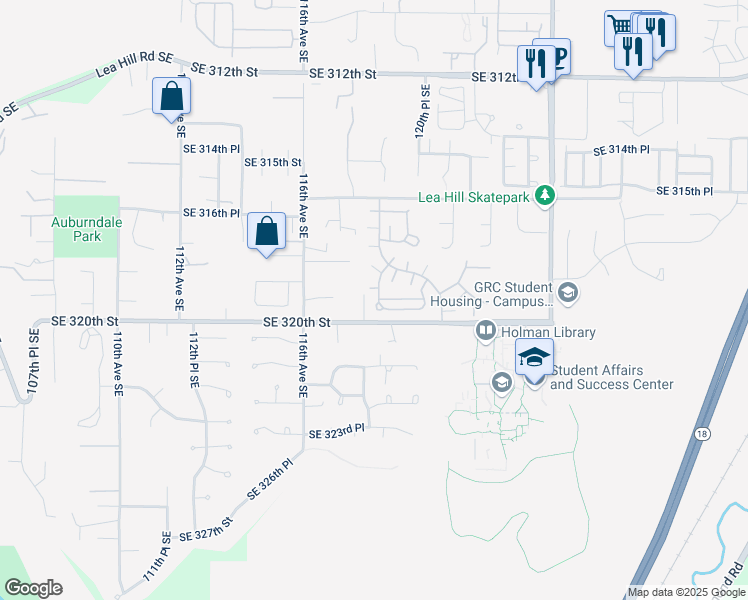 map of restaurants, bars, coffee shops, grocery stores, and more near 31833 118th Place Southeast in Auburn