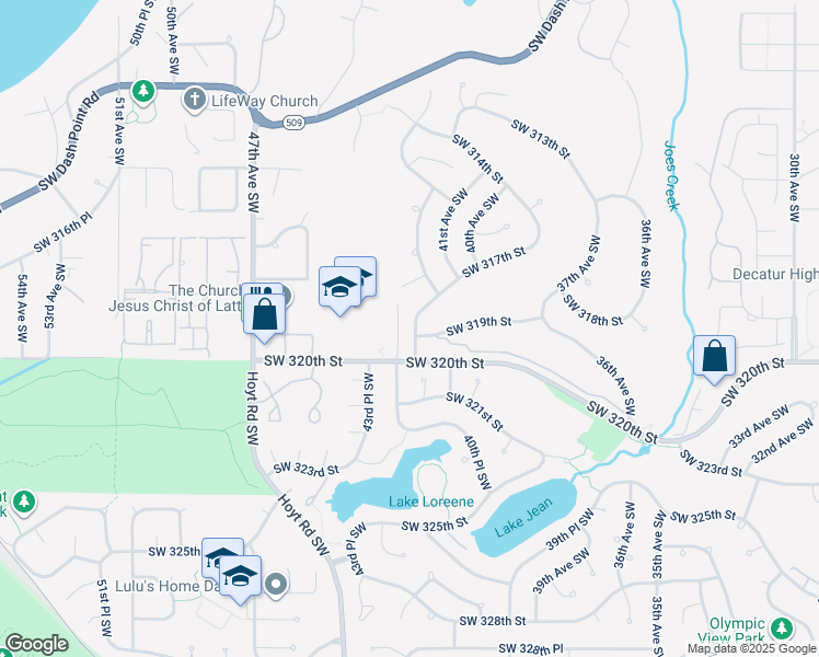 map of restaurants, bars, coffee shops, grocery stores, and more near 31757 42nd Avenue Southwest in Federal Way