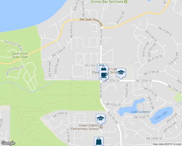 map of restaurants, bars, coffee shops, grocery stores, and more near 31833 48th Circle Southwest in Federal Way