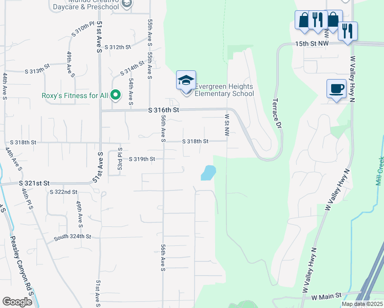 map of restaurants, bars, coffee shops, grocery stores, and more near 5639 South 318th Street in Auburn