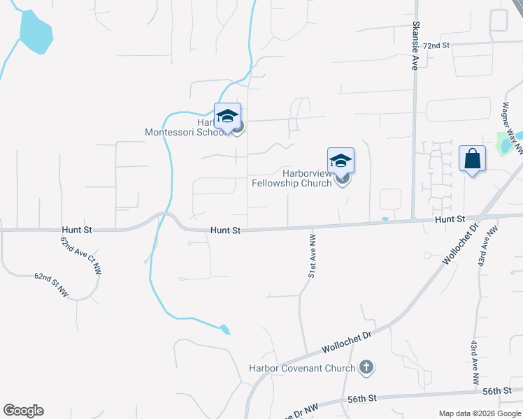 map of restaurants, bars, coffee shops, grocery stores, and more near 6419 54th Avenue Northwest in Gig Harbor
