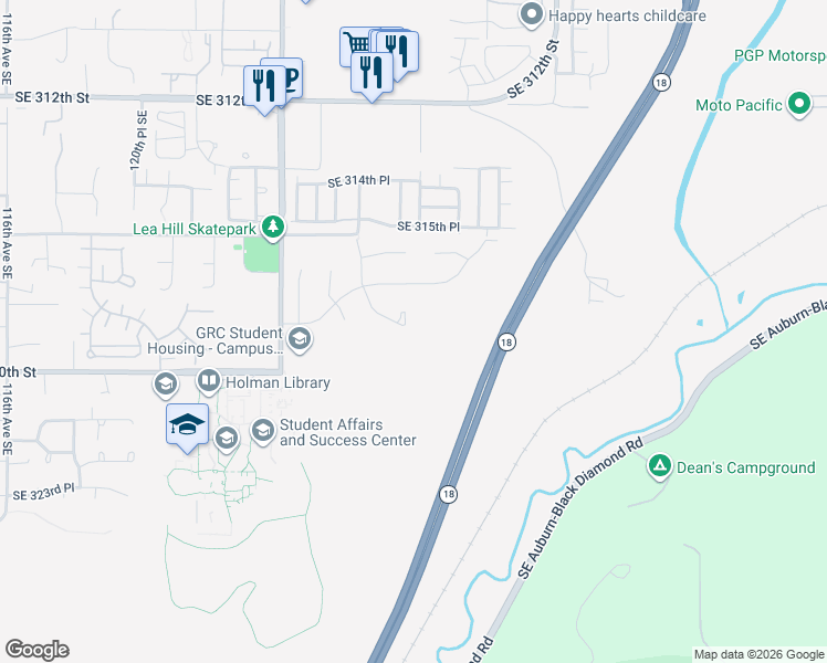 map of restaurants, bars, coffee shops, grocery stores, and more near 31841 126th Avenue Southeast in Auburn