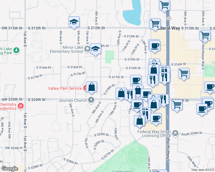 map of restaurants, bars, coffee shops, grocery stores, and more near in Auburn