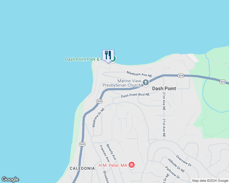 map of restaurants, bars, coffee shops, grocery stores, and more near 1514 Longfellow Street Northeast in Tacoma