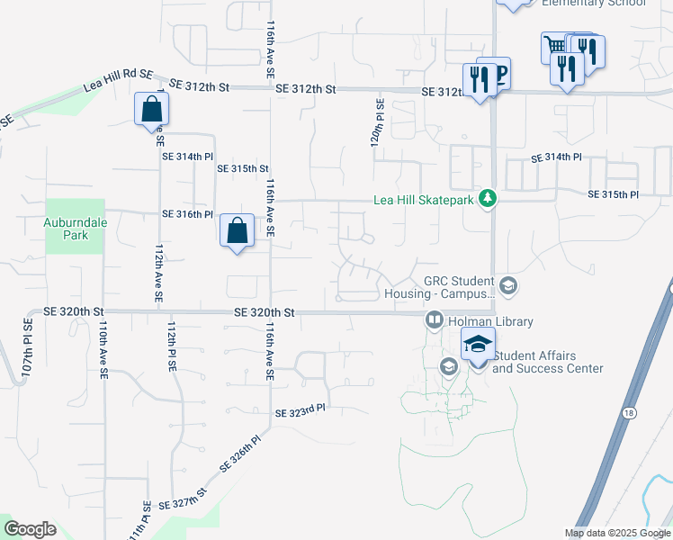 map of restaurants, bars, coffee shops, grocery stores, and more near 31833 118th Place Southeast in Auburn