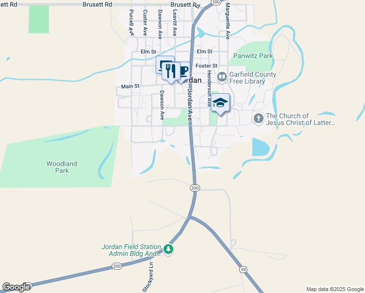 map of restaurants, bars, coffee shops, grocery stores, and more near 111 Jordan Avenue in Jordan