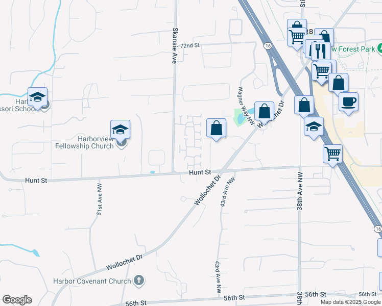 map of restaurants, bars, coffee shops, grocery stores, and more near 5102 Old Salt Loop in Gig Harbor