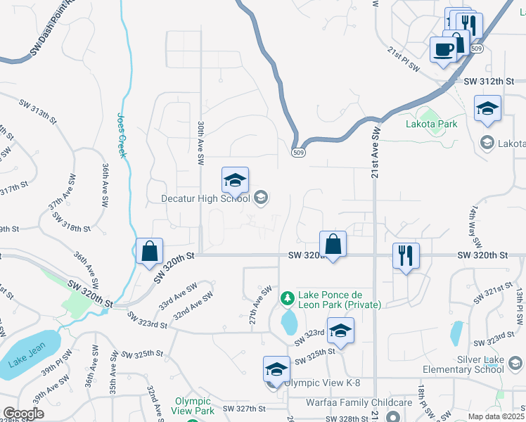 map of restaurants, bars, coffee shops, grocery stores, and more near 2800 SW 320th St in Federal Way