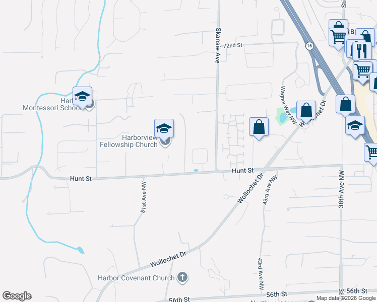 map of restaurants, bars, coffee shops, grocery stores, and more near 6578 Serenity Loop in Gig Harbor