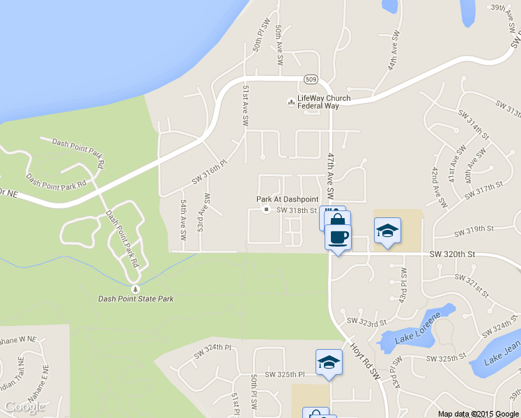 map of restaurants, bars, coffee shops, grocery stores, and more near 5005 Southwest 318th Street in Federal Way