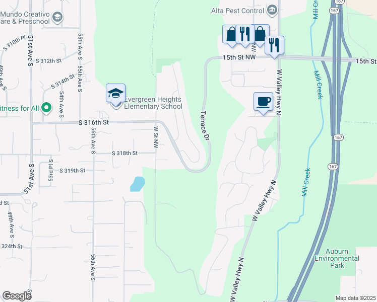 map of restaurants, bars, coffee shops, grocery stores, and more near 1007 U Street Northwest in Auburn