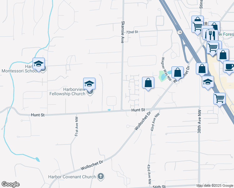 map of restaurants, bars, coffee shops, grocery stores, and more near 6505 Serenity Loop in Gig Harbor