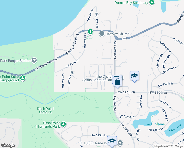 map of restaurants, bars, coffee shops, grocery stores, and more near 31736 50th Lane Southwest in Federal Way