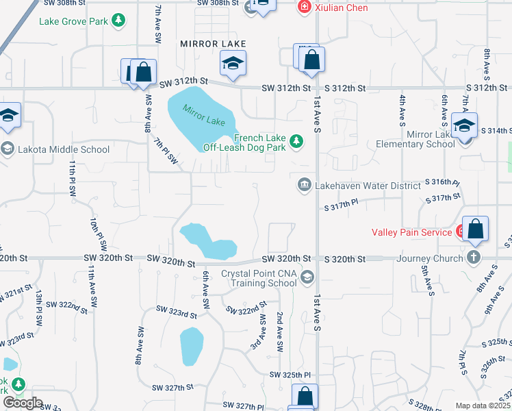 map of restaurants, bars, coffee shops, grocery stores, and more near 31639 3rd Place Southwest in Federal Way