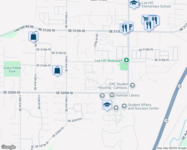map of restaurants, bars, coffee shops, grocery stores, and more near 31634 119th Place Southeast in Auburn