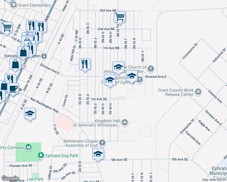 map of restaurants, bars, coffee shops, grocery stores, and more near 60 H Street Southeast in Ephrata