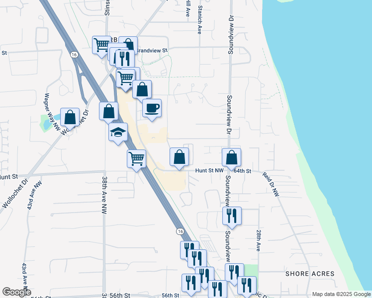 map of restaurants, bars, coffee shops, grocery stores, and more near 6449 Hunt Highlands Loop in Gig Harbor