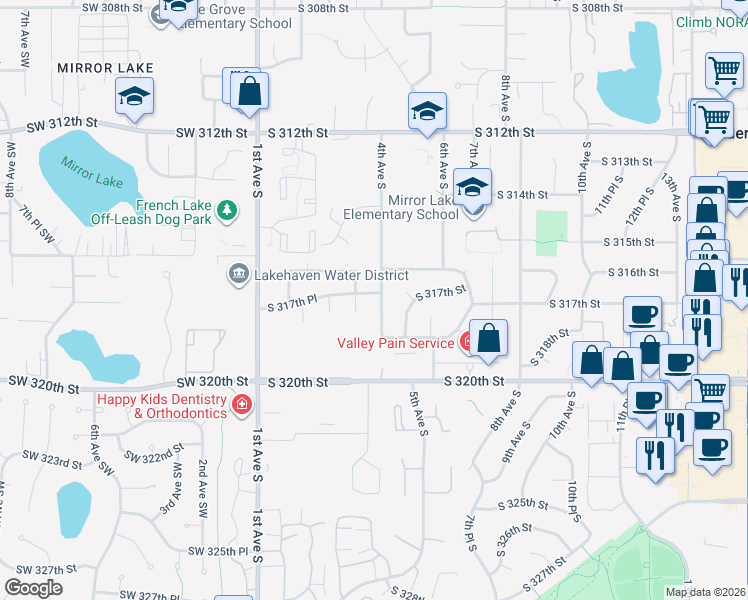 map of restaurants, bars, coffee shops, grocery stores, and more near 31707 4th Avenue South in Federal Way