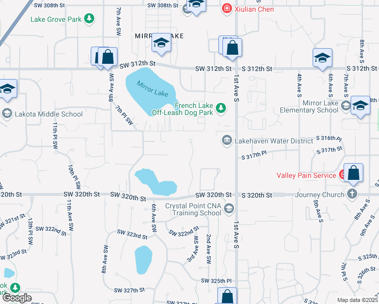 map of restaurants, bars, coffee shops, grocery stores, and more near 31639 3rd Place Southwest in Federal Way